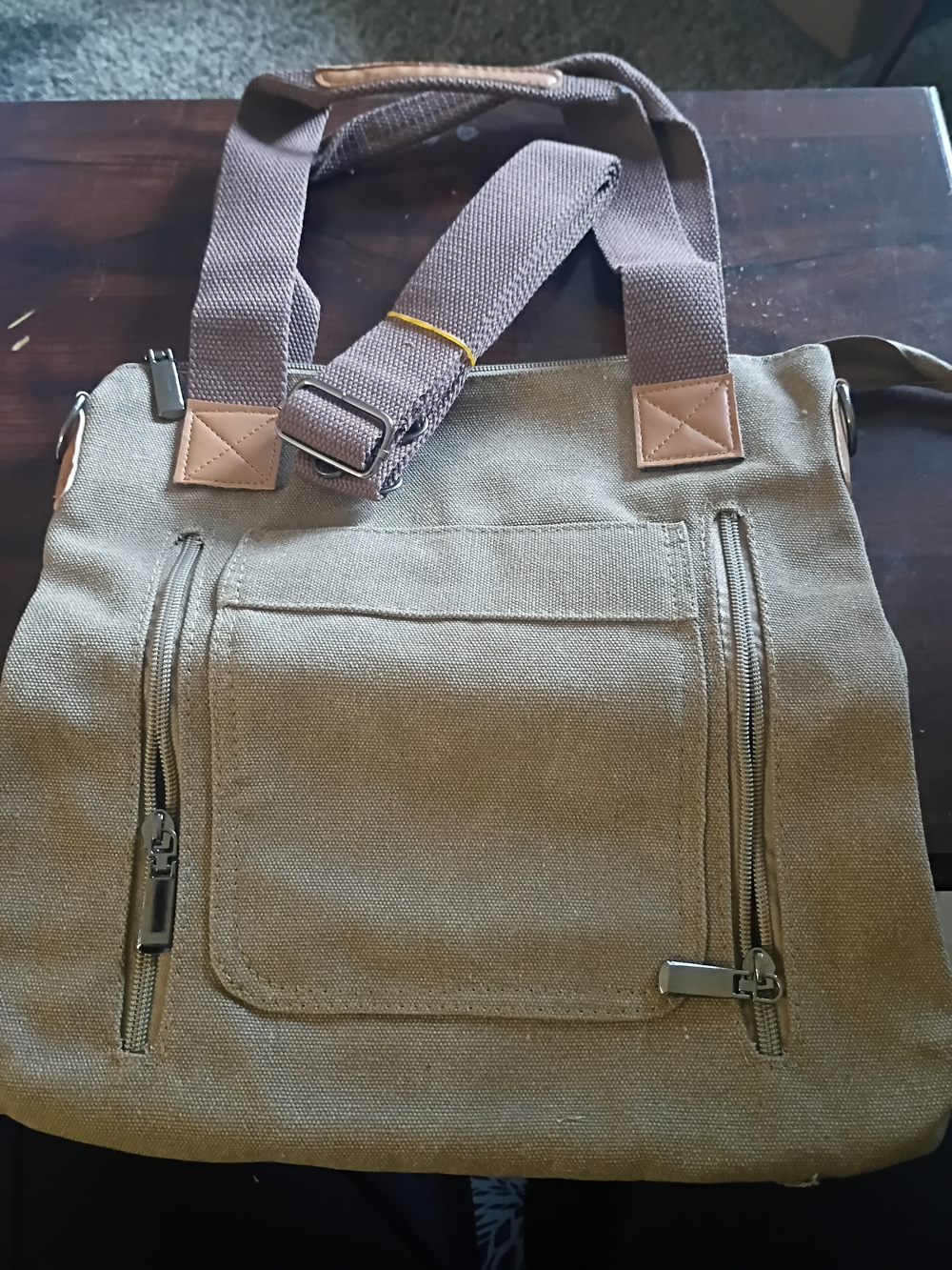 Canvas Messenger Tote Bag in Olive Green - With Crossbody Strap